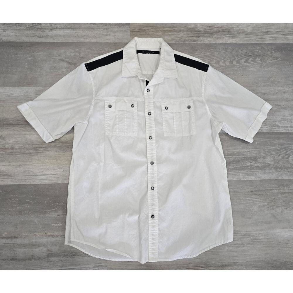 Sean John Vintage Y2K Men's XL White Utility Shirt Black Shoulder Accents EUC